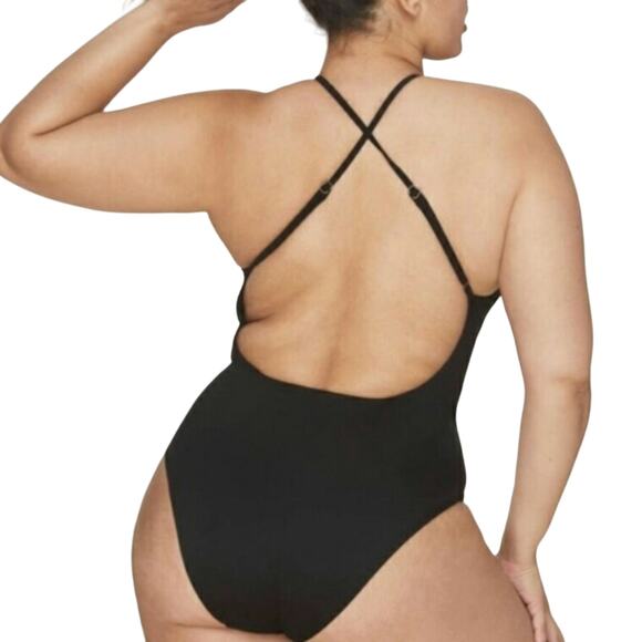 Andie Asbury Eco Nylon One Piece Black Adjustable Criss Cross Back L New - Picture 3 of 10